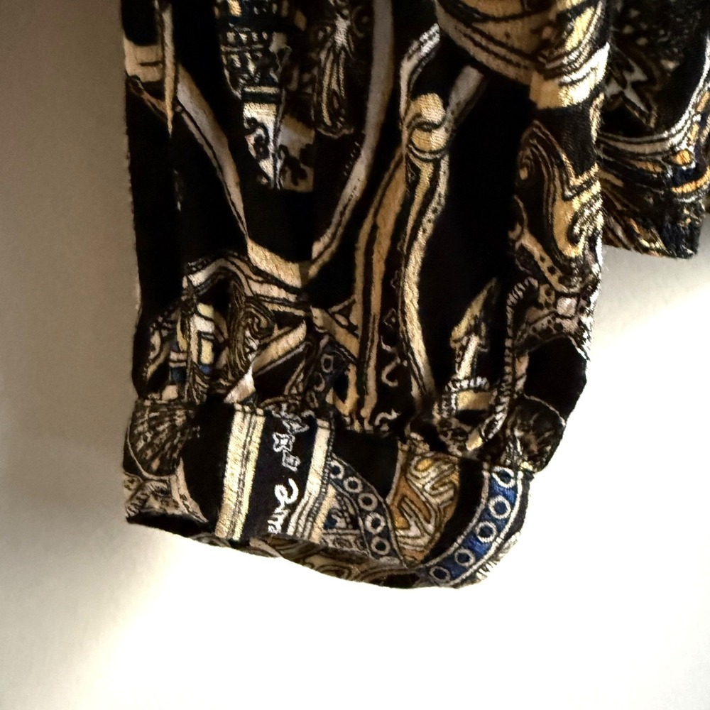 H&M Regency Goth Floral Paisley Top 6 Black Gold Crepe Blouse Peasant Dressy - Picture 4 of 10